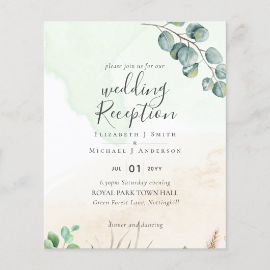 Cheap Wedding Reception Invitation Greenery Leaf Flyer (Voorkant)