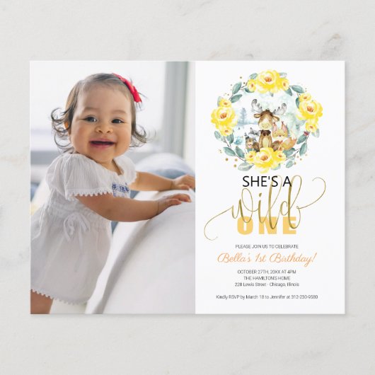 Cheap Ze is een Wild One Foto First Birthday Invit (Voorkant)