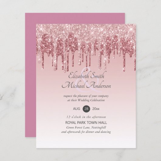 CHEAPEST Roos Gold Pink Glitter Weddenschap (Voorkant / Achterkant)