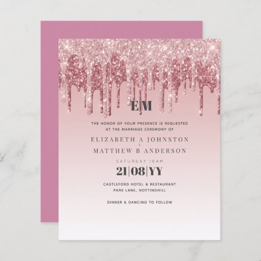 CHEAPEST Roos Gold Pink Glitter Weddenschap (Voorkant / Achterkant)