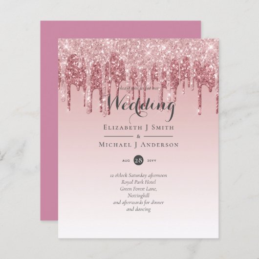 CHEAPEST Roos Gold Pink Glitter Weddenschap (Voorkant / Achterkant)