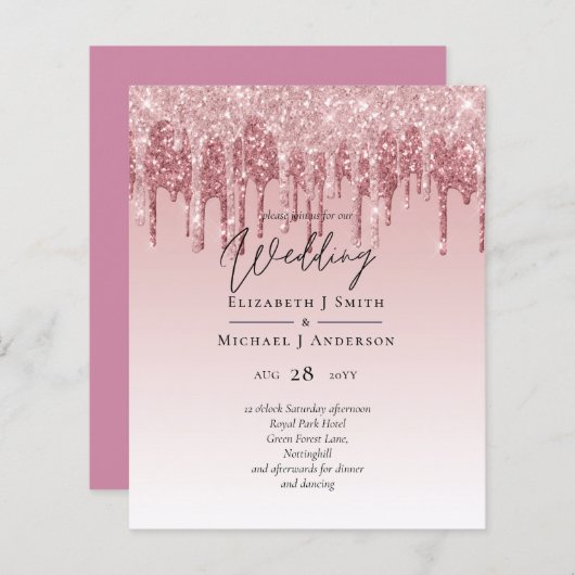 CHEAPEST Roos Gold Pink Glitter Weddenschap (Voorkant / Achterkant)