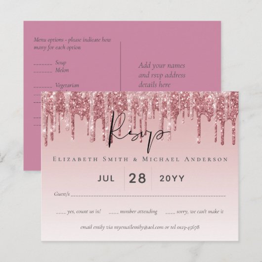 CHEAPEST Roos Gold Pink Glitter Weddenschap Briefkaart (Voorkant / Achterkant)