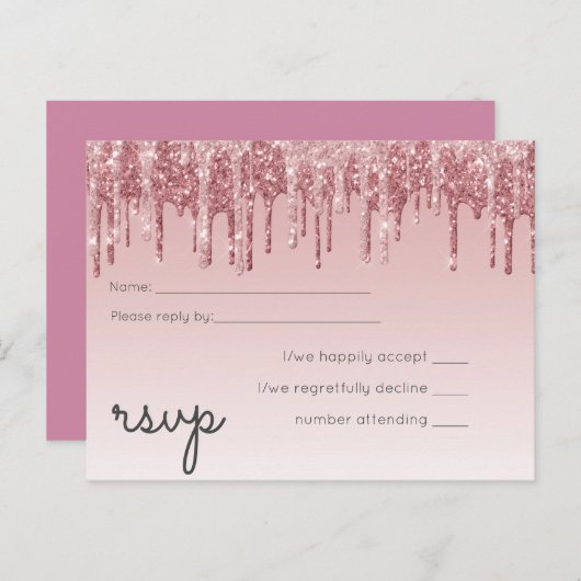 CHEAPEST Roos Gold Pink Glitter Weddenschap Uitnodiging Briefkaart (Voorkant / Achterkant)