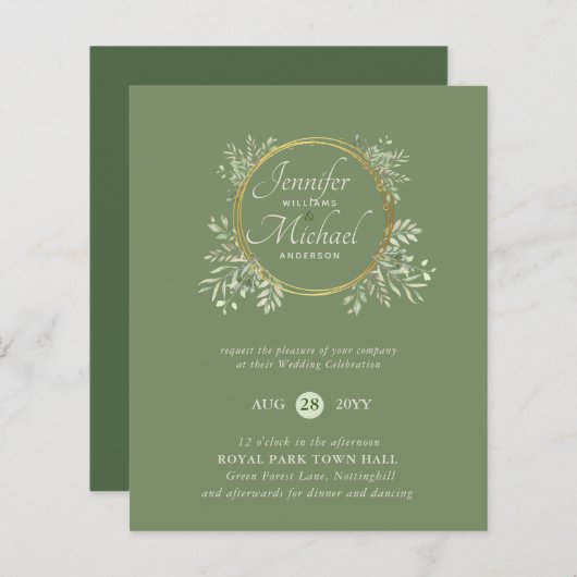 CHEAPEST Wedding Invitation Greenery WreatBUDGET (Voorkant / Achterkant)