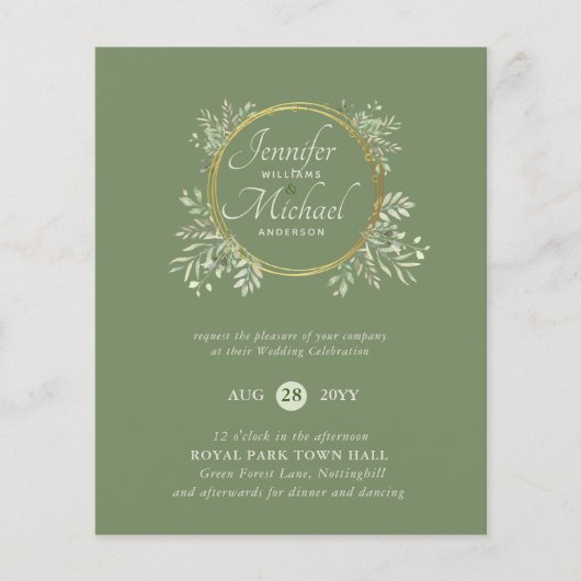 CHEAPEST Wedding Invitation Greenery WreatBUDGET (Voorkant)