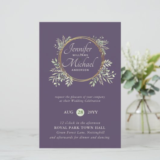 CHEAPEST Wedding Invitation Greenery WreatBUDGET (Staand voorkant)