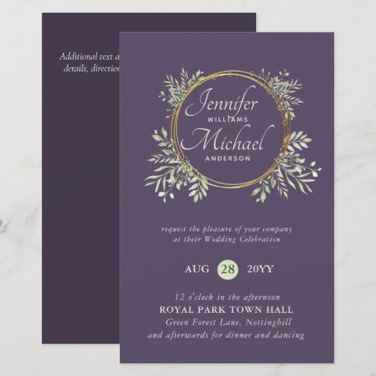 CHEAPEST Wedding Invitation Greenery WreatBUDGET (Voorkant / Achterkant)