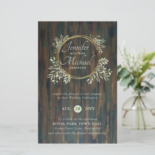 CHEAPEST Wedding Invitation Greenery WreatBUDGET (Staand voorkant)