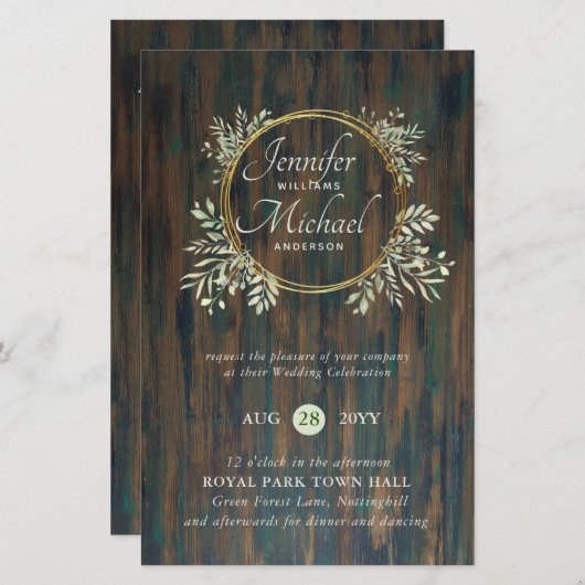 CHEAPEST Wedding Invitation Greenery WreatBUDGET (Voorkant / Achterkant)