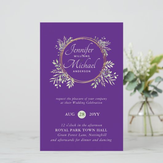 CHEAPEST Wedding Invitation Greenery WreatBUDGET (Staand voorkant)