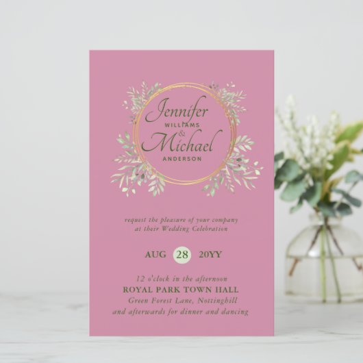CHEAPEST Wedding Invitation Greenery WreatBUDGET (Staand voorkant)