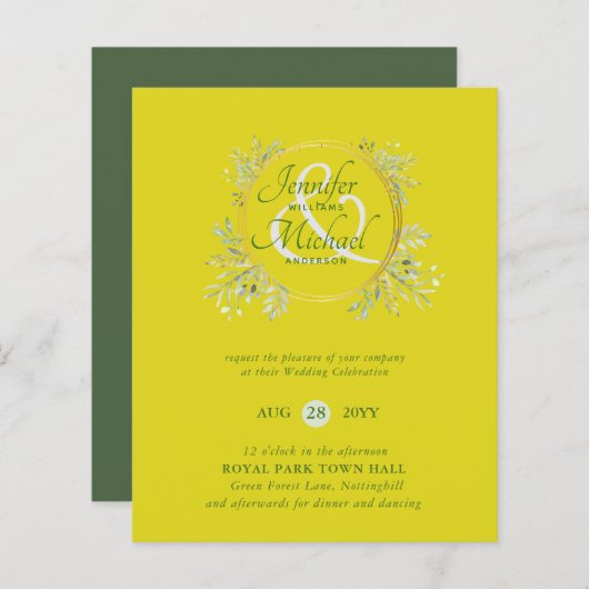 CHEAPEST Wedding Invitation Greenery WreatBUDGET (Voorkant / Achterkant)
