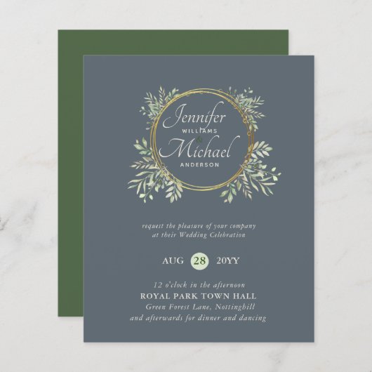 CHEAPEST Wedding Invitation Greenery WreatBUDGET (Voorkant / Achterkant)