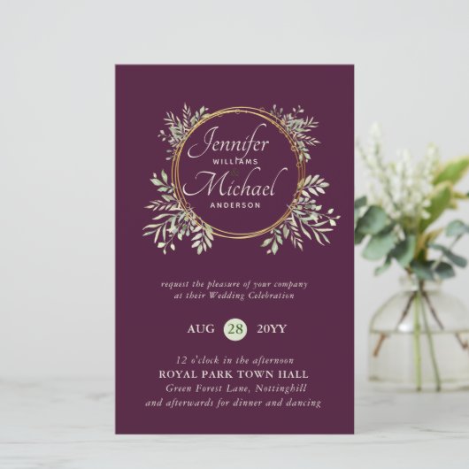 CHEAPEST Wedding Invitation Greenery WreatBUDGET (Staand voorkant)