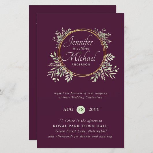 CHEAPEST Wedding Invitation Greenery WreatBUDGET (Voorkant / Achterkant)