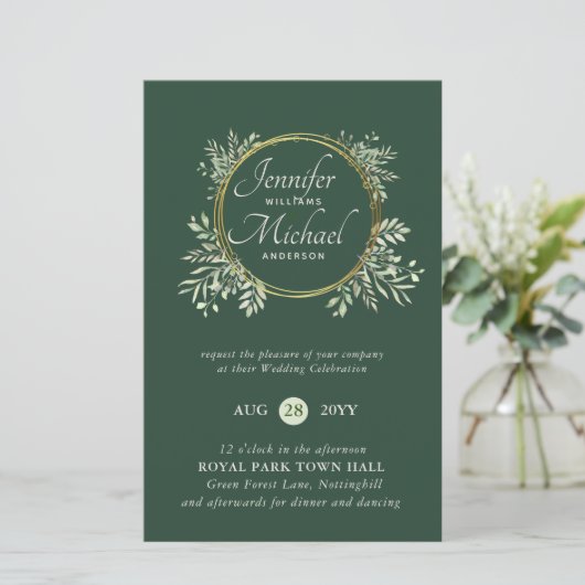 CHEAPEST Wedding Invitation Greenery WreatBUDGET (Staand voorkant)
