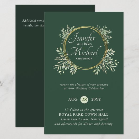 CHEAPEST Wedding Invitation Greenery WreatBUDGET (Voorkant / Achterkant)