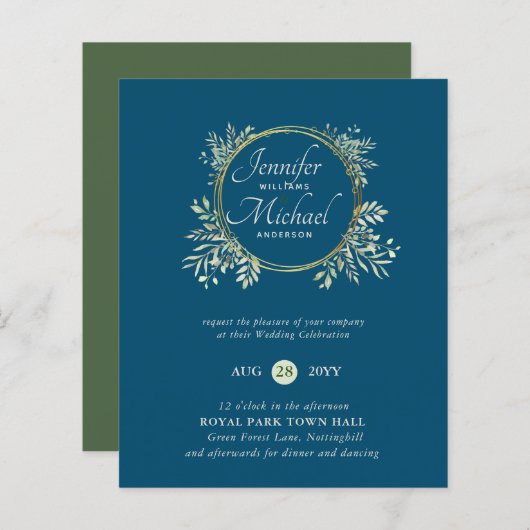 CHEAPEST Wedding Invitation Greenery WreatBUDGET (Voorkant / Achterkant)