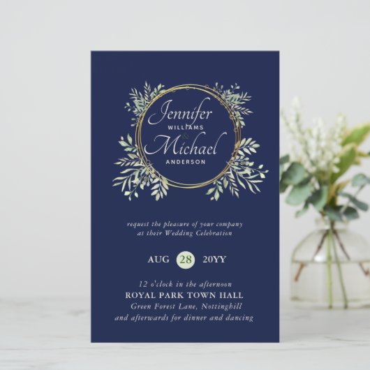 CHEAPEST Wedding Invitation Greenery WreatBUDGET (Staand voorkant)