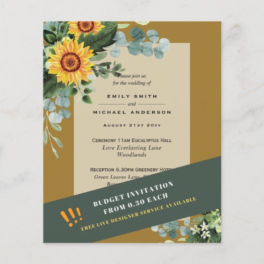 CHEAPEST WEDDING INVITATIONS Sunflower Eucalyptus Flyer (Voorkant)