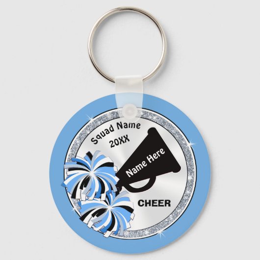 CheapTeam Gift Ideeën voor Cheer, Blauw, Wit, Zwar Sleutelhanger (Voorkant)
