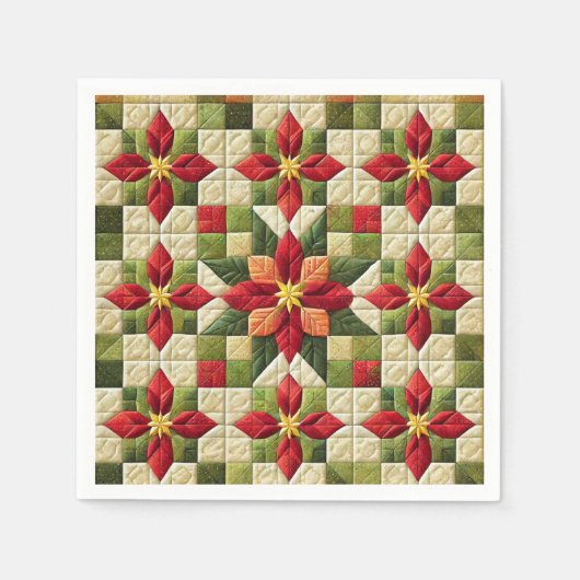 Cheater Quilt Poinsettia Sterren Decoupage Servett Servet (Voorkant)