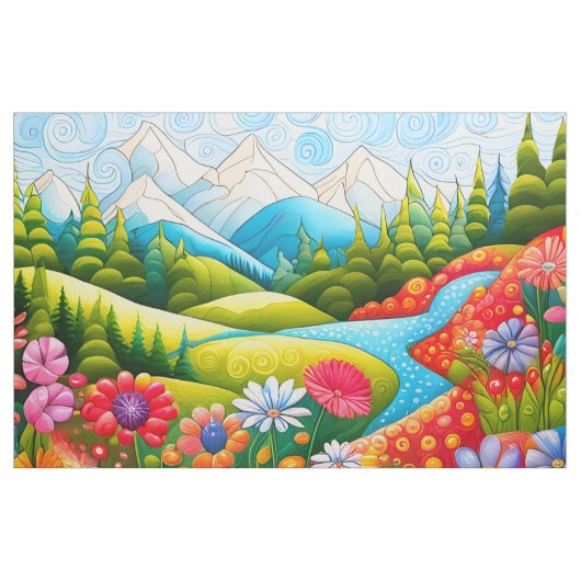 Cheater Quilt Speelse Mountain Meadow Panel Stof (Yard (91,4 cm))