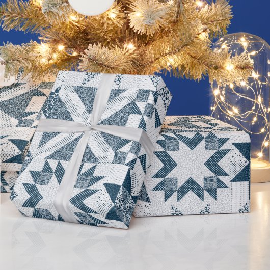 Cheater Traditionele Patchwork Sterren Quilt Blauw Cadeaupapier (Feestdagen)