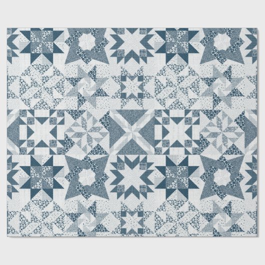Cheater Traditionele Patchwork Sterren Quilt Blauw Cadeaupapier (Vlak)