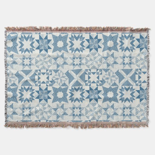 Cheater Traditionele Patchwork Sterren Quilt Blauw Deken (Voorkant)