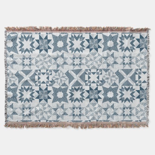Cheater Traditionele Patchwork Sterren Quilt Blauw Deken (Voorkant)