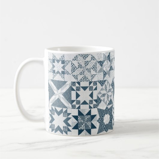 Cheater Traditionele Patchwork Sterren Quilt Blauw Koffiemok (Links)