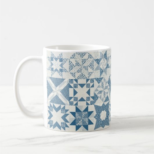 Cheater Traditionele Patchwork Sterren Quilt Blauw Koffiemok (Links)