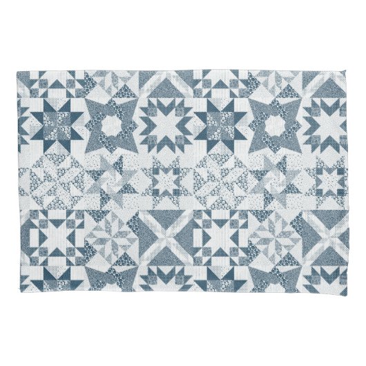 Cheater Traditionele Patchwork Sterren Quilt Blauw Kussensloop (Voorkant)