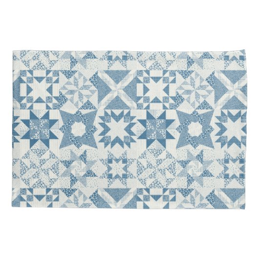 Cheater Traditionele Patchwork Sterren Quilt Blauw Kussensloop (Achterkant)