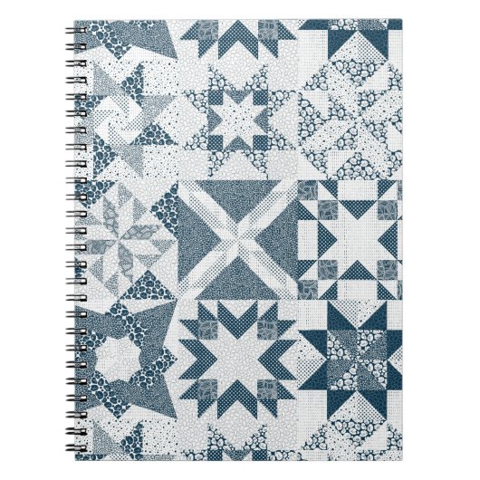 Cheater Traditionele Patchwork Sterren Quilt Blauw Notitieboek (Voorkant)