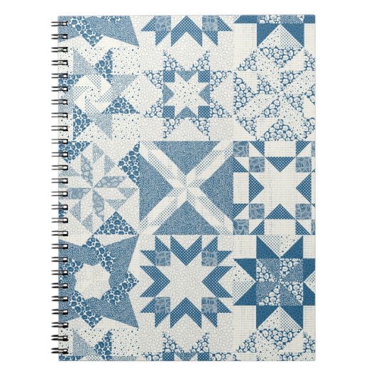 Cheater Traditionele Patchwork Sterren Quilt Blauw Notitieboek (Voorkant)