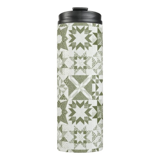 Cheater Traditionele Patchwork Sterren Quilt Groen Thermosbeker (Voorkant)