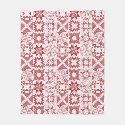 Cheater Traditionele Patchwork Sterren Quilt Rood Fleece Deken (Voorkant)