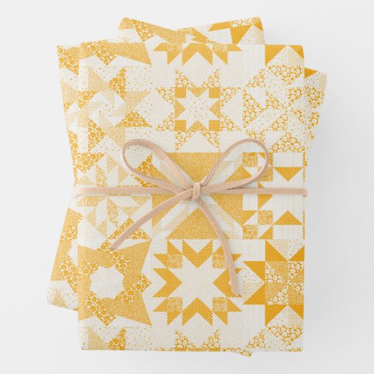 Cheater Traditionele Patchwork Sterren Quilt Wit Inpakpapier Vel (In situ)