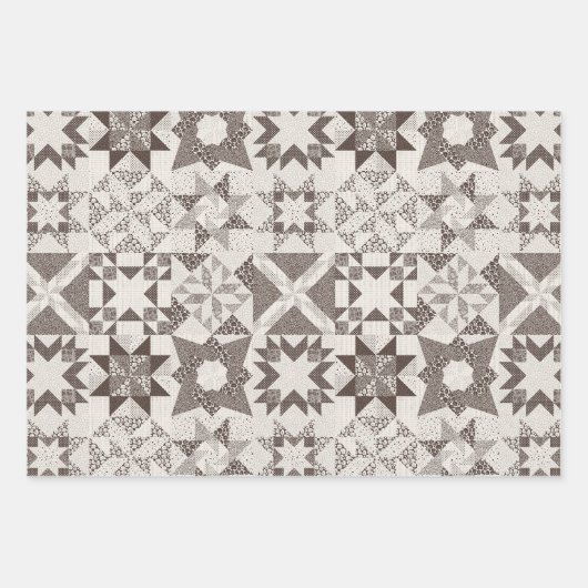 Cheater Traditionele Patchwork Sterren Quilt Zwart Inpakpapier Vel (Voorkant 2)