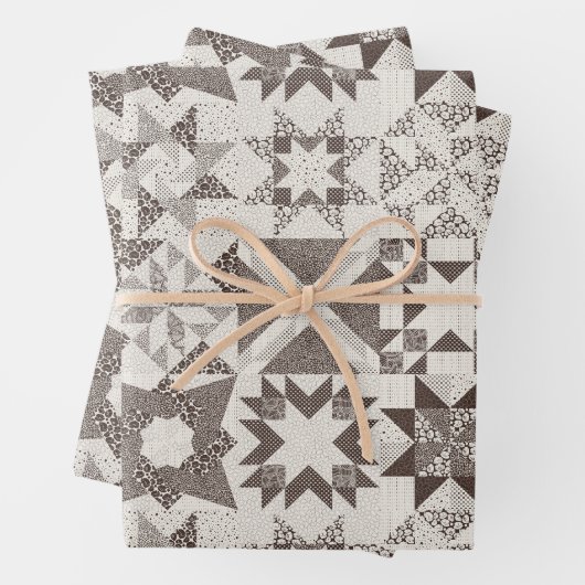 Cheater Traditionele Patchwork Sterren Quilt Zwart Inpakpapier Vel (In situ)