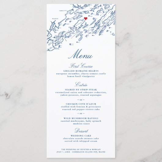 Chebeague eiland Maine bruiloft elegante marine Menu (Voorkant)
