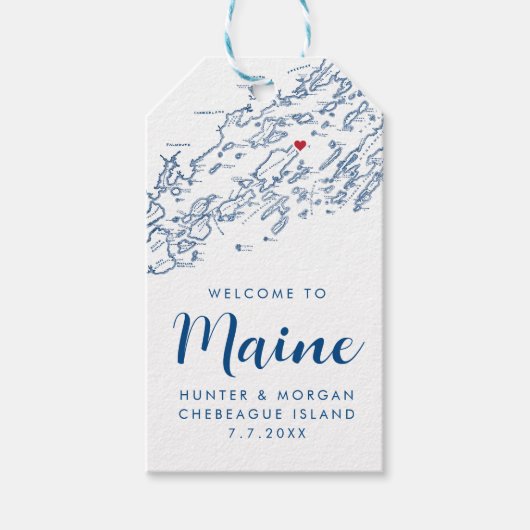 Chebeague Island Maine Elegant Navy bruiloft gunst Cadeaulabel (Voorkant)