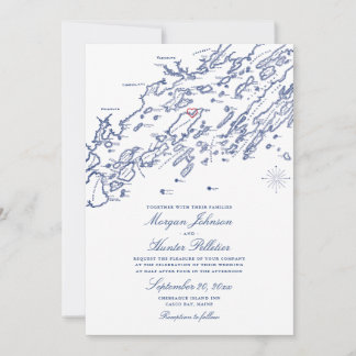 Chebeague Island Map Wedding Invitation - Maine