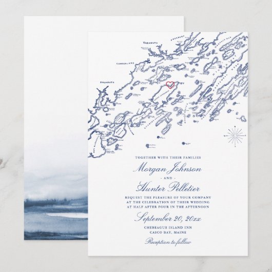 Chebeague Island Map Wedding Invitation - Maine (Voorkant / Achterkant)