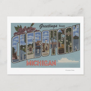 Cheboygan, Michigan - Grote lettertjes Briefkaart