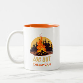 Cheboygan Michigan Kampvuur Tweekleurige Koffiemok