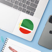 Chechnya Vlag Ronde Sticker (Laptop met iPhone)